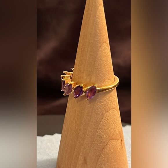 NWT AFRICAN AMETHYST 7 STONE RING IN VERMEIL YG/ STERLING SILVER 7 - Picture 4 of 13
